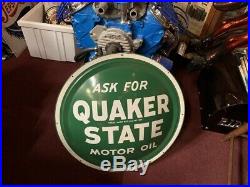 1940's Quaker State Motor Oil 24 Convex Button Sign Watch Video