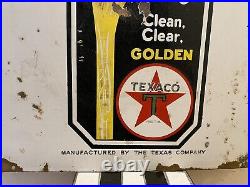 1940's Texaco Motor Oil Clean Clear Golden Porcelain Sign Approx 30x30