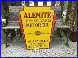 1940s Alemite Motor Oil Double Sided Porcelain Sign