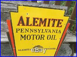 1940s Alemite Motor Oil Double Sided Porcelain Sign