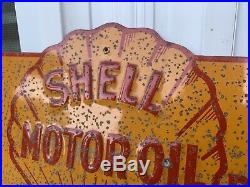 1940s SHELL MOTOR OIL EMBOSSED TACKER SIGN