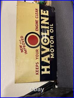 1947 Havoline motor oil Excellent Painted Metal Not Porcelain Sign 21.5 X 11.5