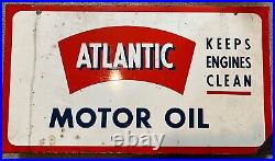 1950 Atlantic Gasoline Motor Oil Aviation porcelain gas oil 2 Sided Sign 19 Old