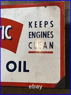 1950 Atlantic Gasoline Motor Oil Aviation porcelain gas oil 2 Sided Sign 19 Old