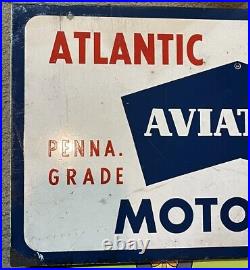 1950 Atlantic Gasoline Motor Oil Aviation porcelain gas oil 2 Sided Sign 19 Old