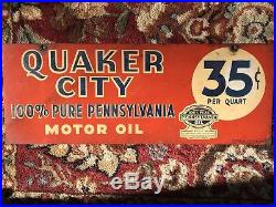 1950 Super Rare Original Quaker City Pennsylvania Motor Oil Sign 20x7.5100%Pure