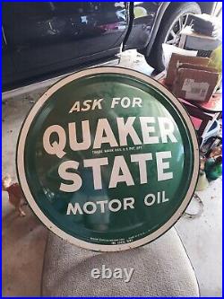 1950s Quaker State Motor Oil Metal Button Sign Gas Service Station 24 Diameter