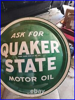 1950s Quaker State Motor Oil Metal Button Sign Gas Service Station 24 Diameter