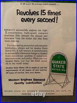 1953 QUAKER STATE Motor Oil Professionally Framed Print Ad Gas & Oil Sign