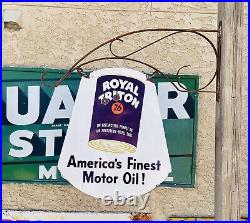 1953 Vintage Royal Triton America's Motor Oil Porcelain Sign With Wall Hanger