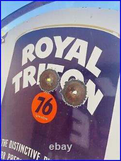 1953 Vintage Royal Triton America's Motor Oil Porcelain Sign With Wall Hanger