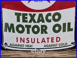 1956 Texaco Motor Oil Gasoline Porcelain Gas Pump Sign 11 X 8 Heavy Sign