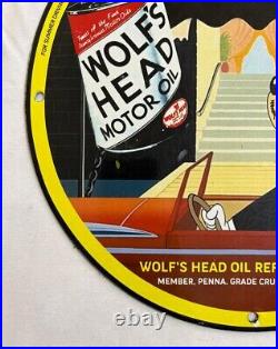 1956 Wolfs Head Motor Refining Oil Porcelain Enamel Sign