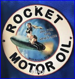 1958 Vintage Style Rocket Motor Oil12 Inch Round Porcelain Sign