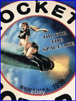 1958 Vintage Style Rocket Motor Oil12 Inch Round Porcelain Sign