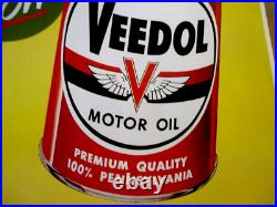 1958 Vintage Veedol Motor Oil Can Display Sign-flying A-nos-18 Gas Station 1958 Vintage Veedol Motor Oil Can Display Sign-flying A-nos-18 Gas Station