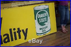 1960's Quaker State Motor Oil 8ft tin sign Gas Oil Station Dealer Advertising
