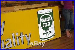 1960's Quaker State Motor Oil 8ft tin sign Gas Oil Station Dealer Advertising