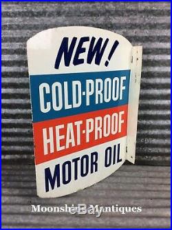 1960s Gulfpride Motor Oil Gulf Can Flange Sign Gas & Oil