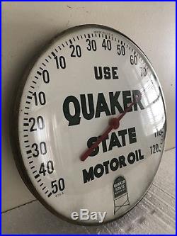 1960s Quaker State Motor Oil Gas Station 12 Metal Thermometer Vintage Sign USA
