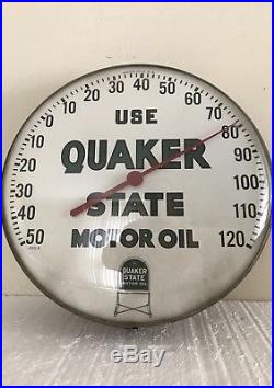 1960s Quaker State Motor Oil Gas Station 12 Metal Thermometer Vintage Sign USA