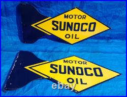 2 Sunoco Motor Oil Porcelain Enamel Sign 27 X 11.5 Inches 2 Sides