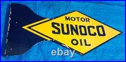 2 Sunoco Motor Oil Porcelain Enamel Sign 27 X 11.5 Inches 2 Sides
