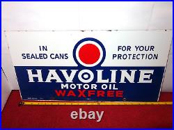 21 x 10 in HAVOLINE WAX FREE MOTOR OIL ADV SIGN HEAVY METAL PORCELAIN C 4-F