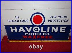 21 x 10 in HAVOLINE WAX FREE MOTOR OIL ADV SIGN HEAVY METAL PORCELAIN C 4-F