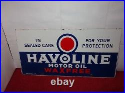 21 x 10 in HAVOLINE WAX FREE MOTOR OIL ADV SIGN HEAVY METAL PORCELAIN C 4-F