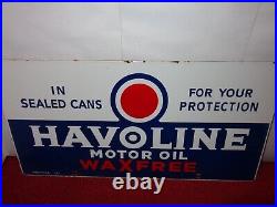 21 x 10 in HAVOLINE WAX FREE MOTOR OIL ADV SIGN HEAVY METAL PORCELAIN C 4-F