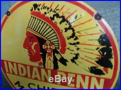 24 Double Sided 1937 Indian Penn Motor Oil Porcelain Enamel Sign Make Offer