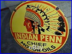 24 Double Sided 1937 Indian Penn Motor Oil Porcelain Enamel Sign Make Offer