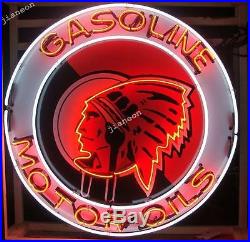 24X24 Red Indian Head Motor Oil Gasoline Station Real NEON SIGN BEER BAR LIGHT