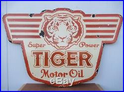 24x37 vintage 1930 Super Power Tiger Motor Oil Heavy Porcelain Sign Gas & Oil Co