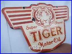 24x37 vintage 1930 Super Power Tiger Motor Oil Heavy Porcelain Sign Gas & Oil Co