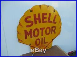 25x24.5 Orignal June 1929 Shell Motor Oil Heavy Porcelain Sign Gas & Oil Co