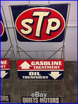 3 Vintage Embossed STP Motor Oil Can Displays Gas Service Station Rack Signs