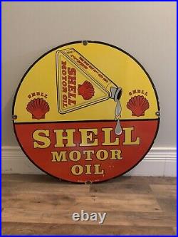 30 Dated 1950 Shell Motor Oil Porcelain Enamel Sign Thick-heavy-nice