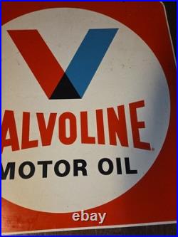 30 Metal VALVOLINE MOTOR OIL DBL SIDE SIGN AUTO OLD ORIG
