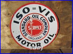 30 Round authentic org. 1920 ISO=VIS STANDARD OIL MOTOR OIL Porcelain Sign