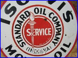 30 Round authentic org. 1920 ISO=VIS STANDARD OIL MOTOR OIL Porcelain Sign