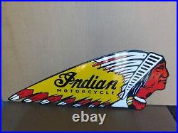 33 Inch INDIAN Motorcycles Garage Dealer Sign Motor / Gas & Oil Porcelain Enamel