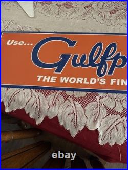 42 Gulfpride Motor Oil LARGE EMBOSSED METAL Service Station ADVERTISING SIGN