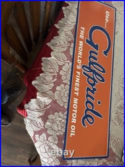 42 Gulfpride Motor Oil LARGE EMBOSSED METAL Service Station ADVERTISING SIGN
