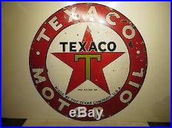 42 original 1940 single sided Texaco Motor Oil & Gas Texas Co. Porcelain Sign