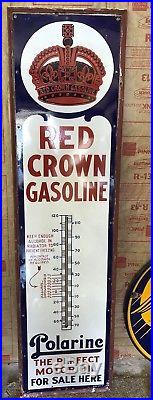 6 PORCELAIN RED CROWN GASOLINE POLARINE MOTOR OIL THERMOMETER Nebraska Version
