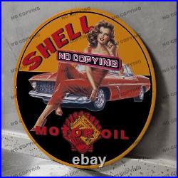 8'' Shell Motor Oil Black Porcelain Sign Gas Station Garge Advertising Oil
