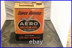 AERO 2 Gallon Metal Motor Oil Can Gas Station Service Sign Vintage Nice Display