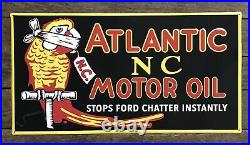 ATLANTIC NC Motor Oil Advertising Metal Sign, MINT Condition, 15.5 x 29.5